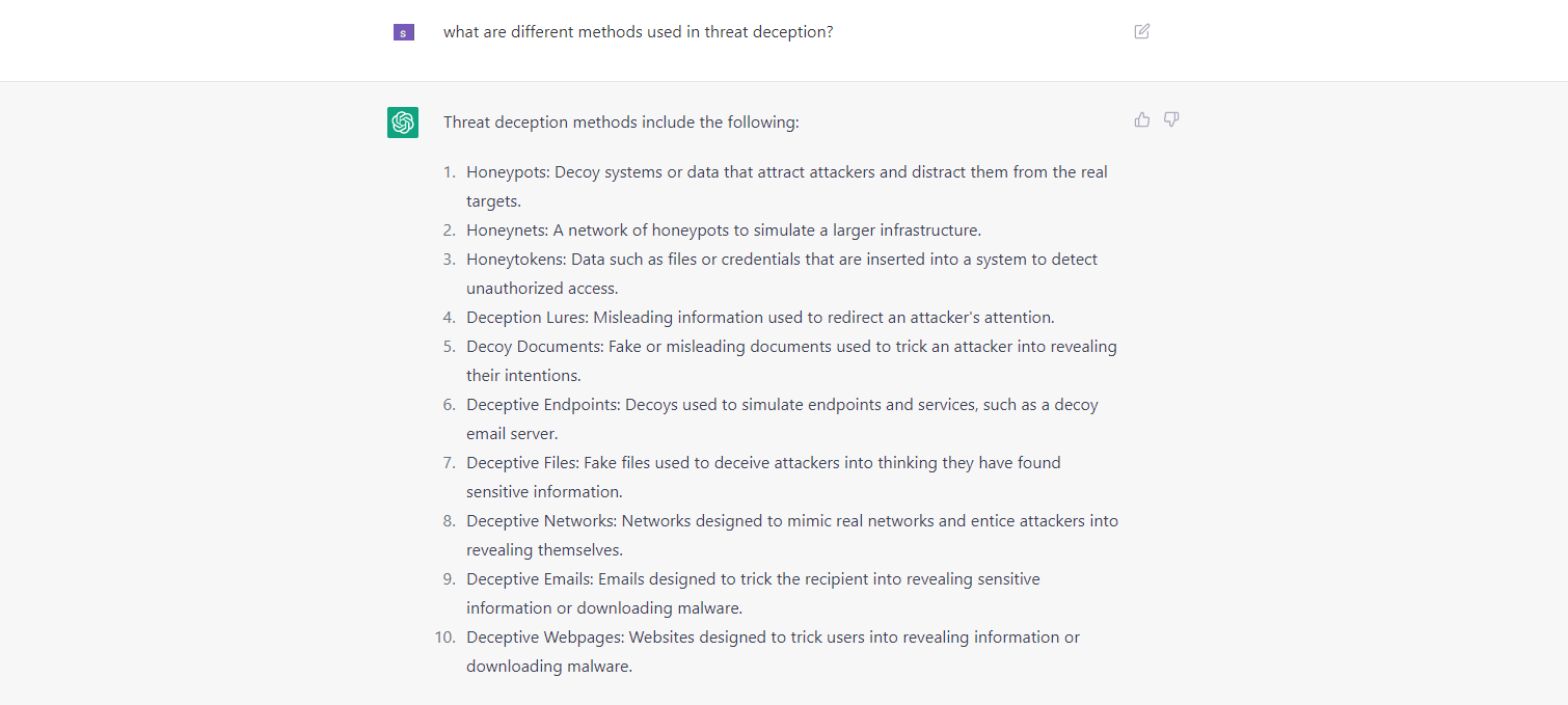 Different Methods of Threat Deception Chatgpt